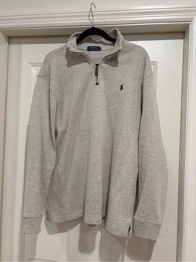 Polo by Ralph Lauren Heather Gray Quarter-Zip Pullover with Navy Logo
